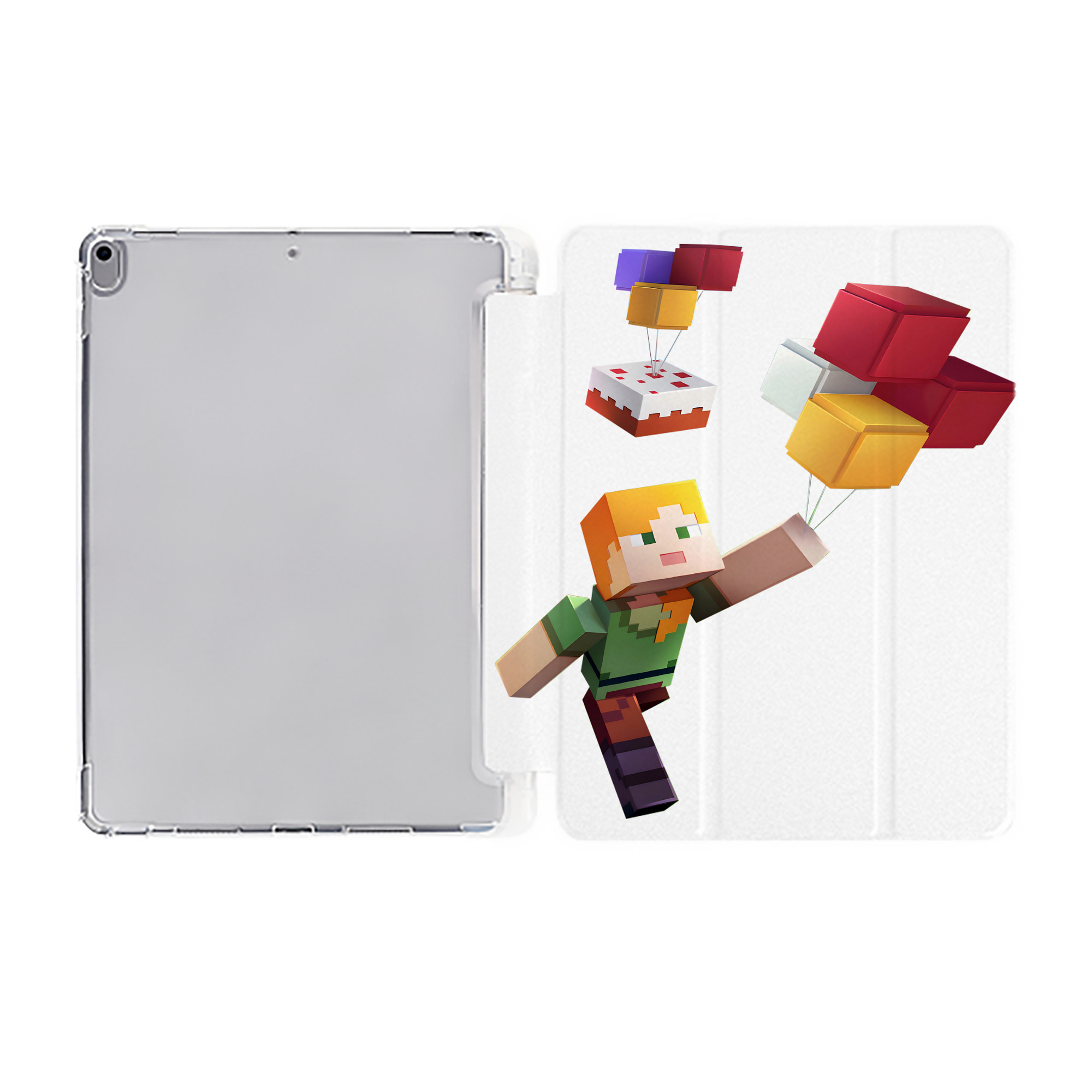 （画像用） マインクラフト ブロックの世界 Minecraft MC Block world IPad ケース ペン収納付き 三つ折りスタンド PUレザー×シリコン 対応機種9.5/10.5/10.9インチ